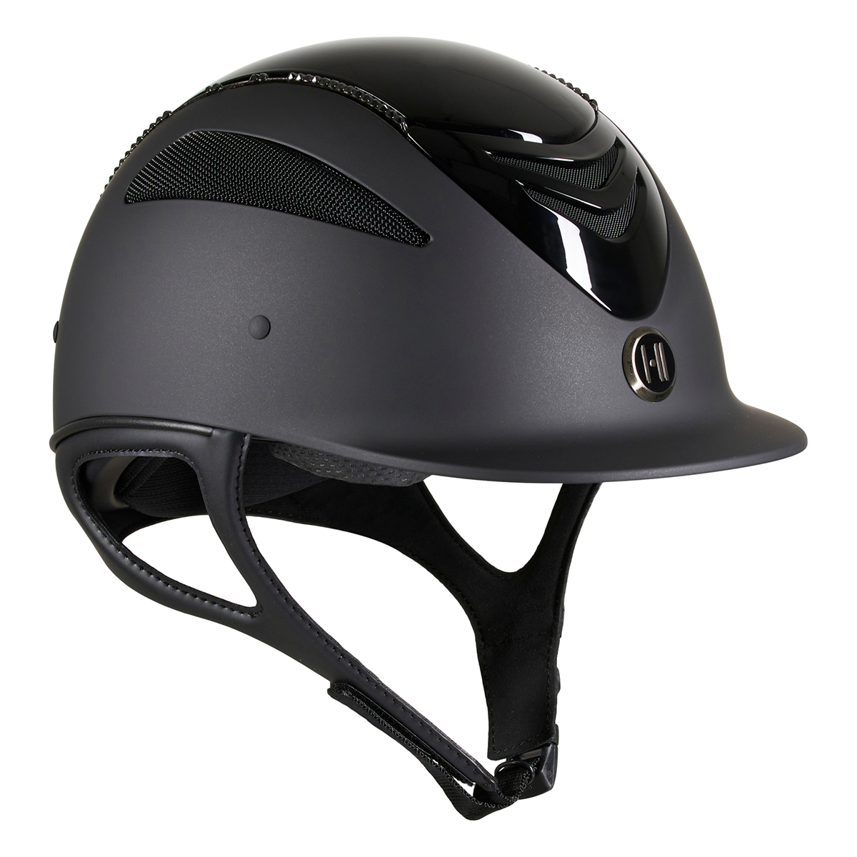 OneK Defender Pro ridehjelm matt Sort m Swarowski pipe og glossy top 1