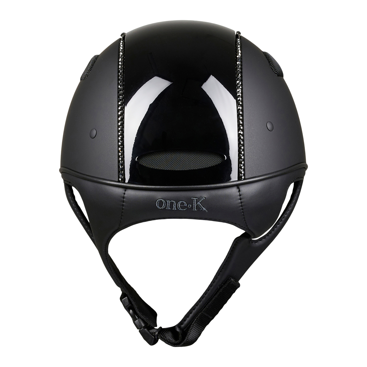 OneK Defender Pro ridehjelm matt Sort m Swarowski pipe og glossy top 1